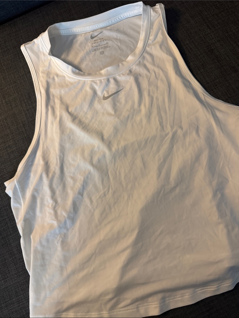 Nike White Sleeveless Training Tank with Silver Swoosh